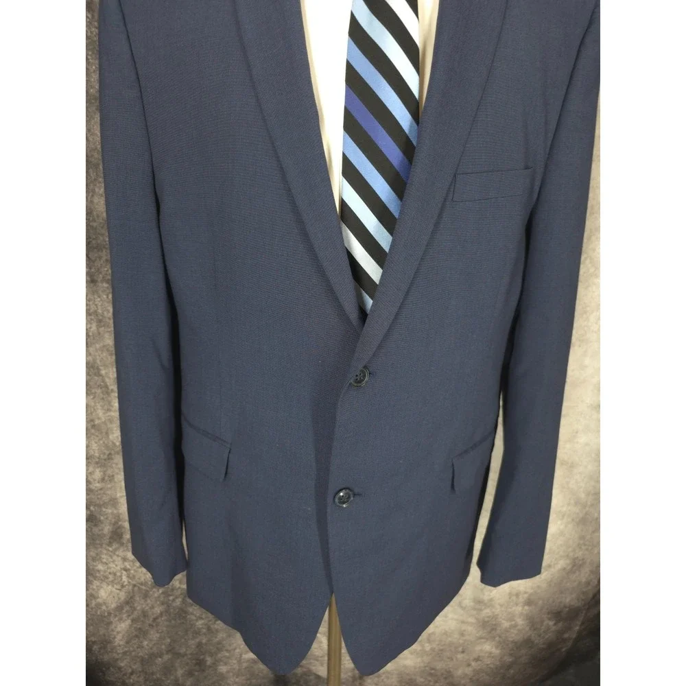 Alfani Blazer Jacket Mens‎ 46L Blue Sports Coat Slim Fit 2 Buttons Rayon Blend